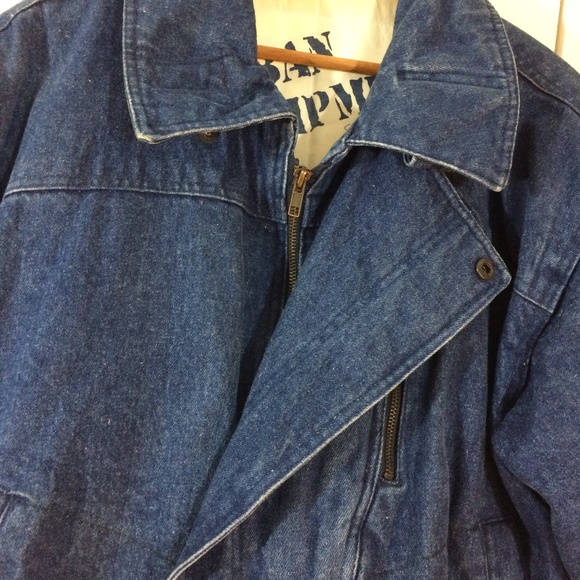 80s 90s denim puffer jacket quilted lining M - Picture 3 of 8
